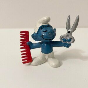 Vintage Smurfs Figure Barber Hair Stylist PEYO Comb Scissors PVC Toy